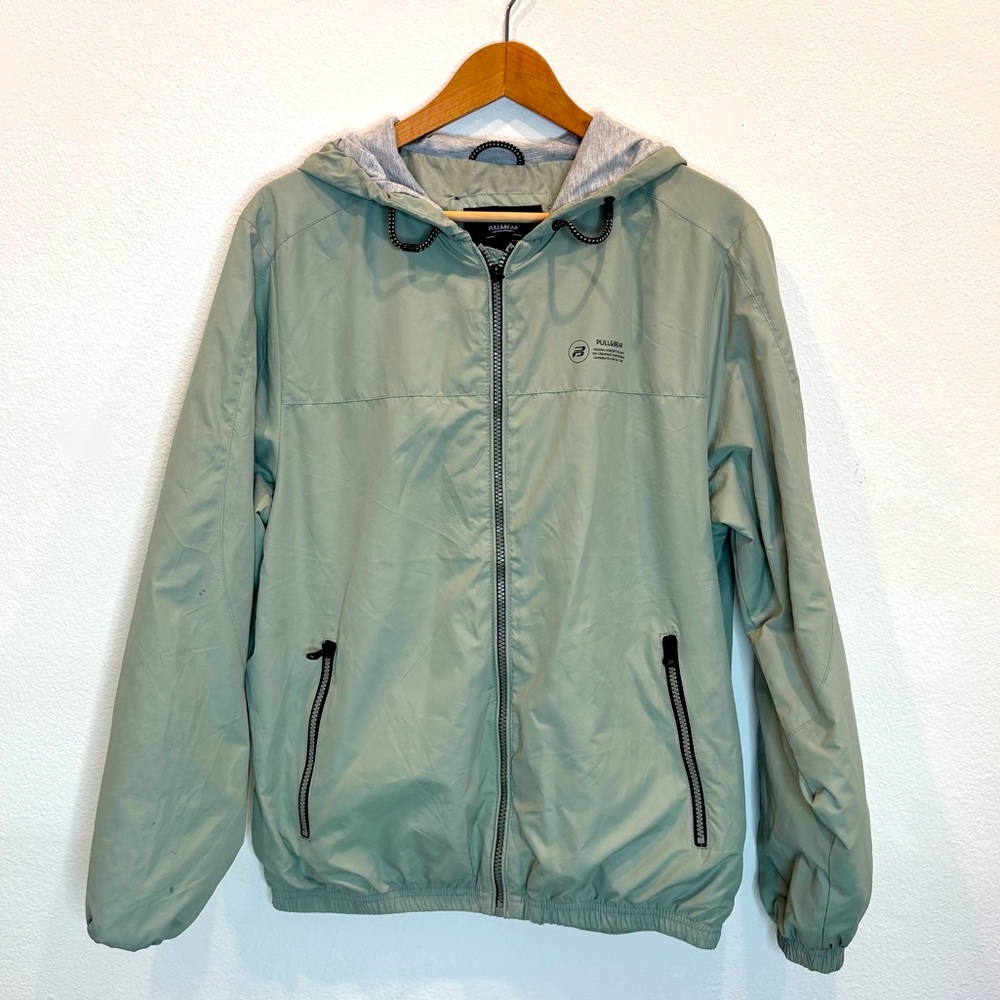 Pull‎ & Bear Mens Grey Green Windbreaker Jacket Size Small